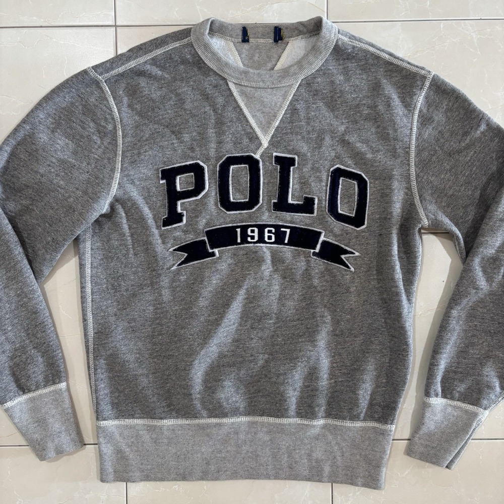 Vintage Polo Ralph Lauren Sweatshirt Sweater Men's M Embroidered Logo Gray Y2K